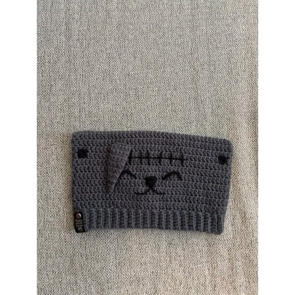 Grey Cat Beanie with black stitches/scar, mouth and gauges - Picture 3 of 10